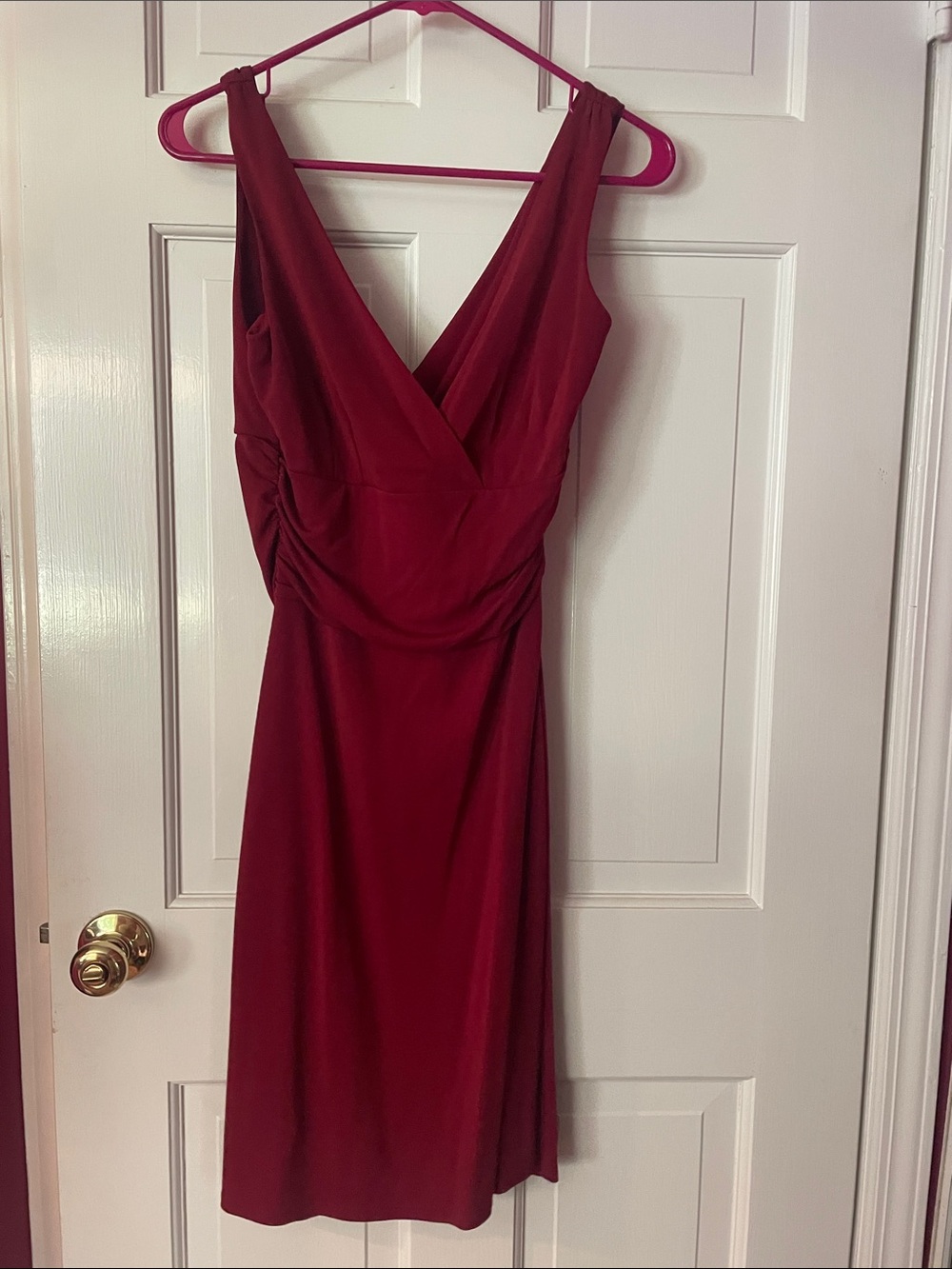 LOFT Deep Red Sleeveless V-Neck Midi Dress